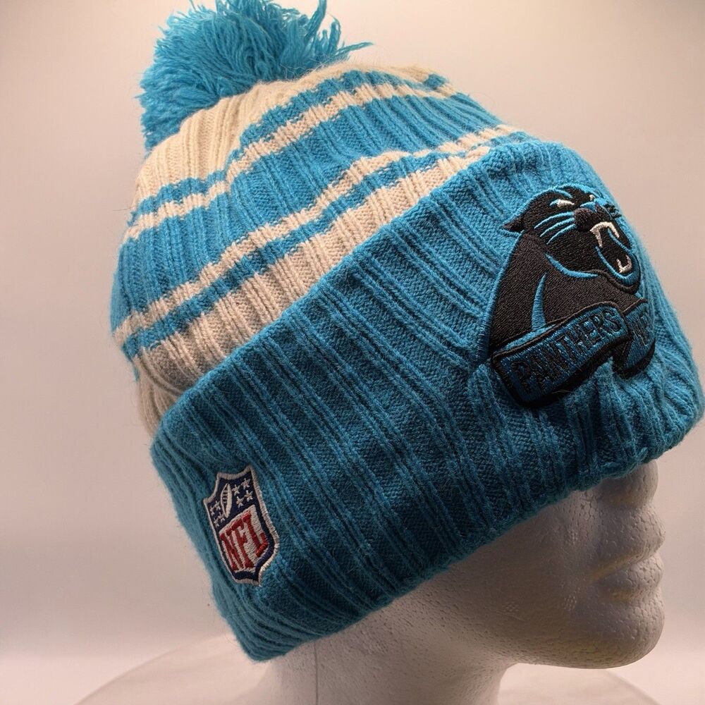 Carolina Panthers New Era NFL Pom Beanie Teal Knit Hat OSFM Fleece Lined